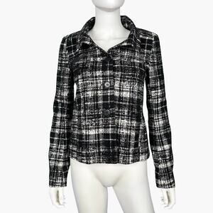 ANN TAYLOR Women’s Plaid Tweed Jacket (Black/White | Size 0)